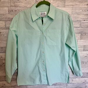 Nicole‎ Summers Women’s Medium Mint Green/White Gingham Button Up Long Sleeves